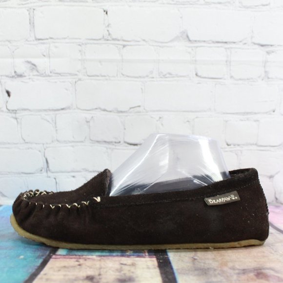BearPaw Shoes - Bearpaw Brown Suede Shearling Lined Moccasin Slip On Slippers Size 10